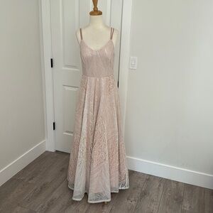Say Yes to Prom Dress Nude All Over Sheer White Sequin Gown
